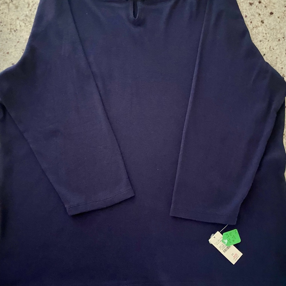 Talbots Navy Cotton Top with Gold Tone Buckle